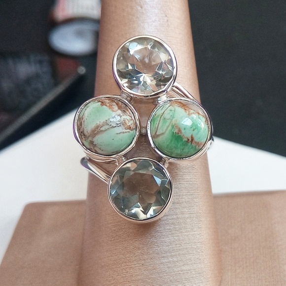 Genuine Prasiolite & Variscite Ring - Picture 2 of 3